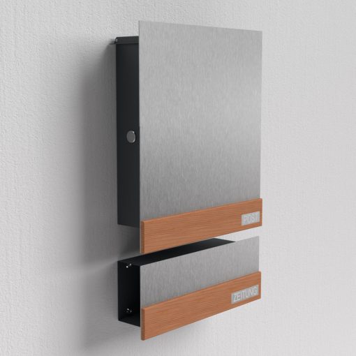 Edelstahl Briefkasten mit Zeitungsfach - B1 Teak – Bild 2