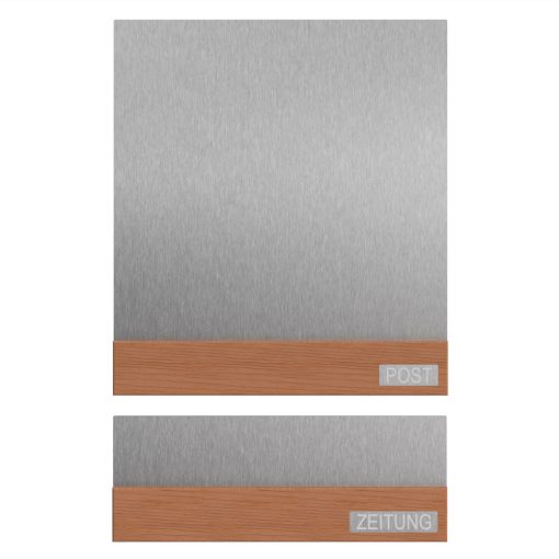 Edelstahl Briefkasten mit Zeitungsfach - B1 Teak