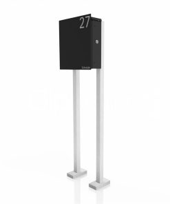 Briefkasten Edelstahl B1 Light Zeitungsfach Freistehend Standfuss Briefeinwurf Korpus V2A K240 Pulverbeschichtung RAL710 Anthrazit Namensbeschriftung