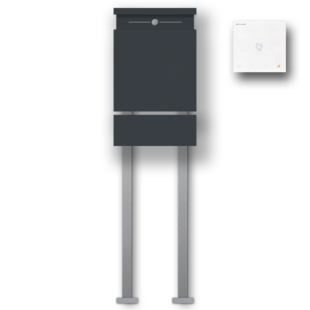 Briefkasten Edelstahl Freistehend Audio Comelit MiniHF Handsfree Türklingel Briefeinwurf RAL7016 Anthrazit Pulverbeschichtung LED Zeitungsfach