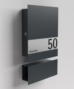 Briefkasten Aufputz Zeitungsfach Pulverbeschichtung RAL Hausnummer Namensbeschriftung Post