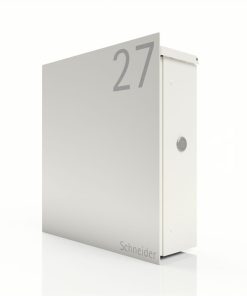 Briefkasten Edelstahl B1 Light White Hausnummer Briefeinwurf Wandmontage Korpus V2A K240 RAL9016 Verkehrsweiss Pulverbeschichtung