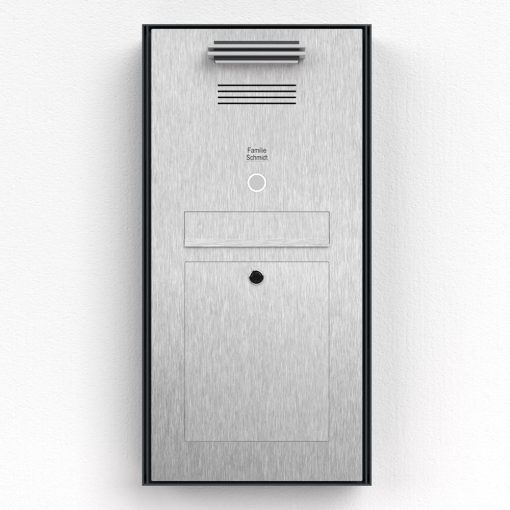 Briefkasten Aufputz B2 Audio Lichtleiste Pulverbeschichtung RAL-7016 Klingeltaster LED Innepsrechstelle Comelit Beschriftungsfeld
