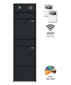 Doppelbriefkasten Stele B7 freistehend Pulverbeschichtung Video Gegensprechanlage Comelit Mini Handsfree Wifi Freie RAL Farbwahl