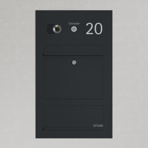 Briefkasten Anthrazit B3 Compact Flex mit Zeitungsfach und Comelit Video Gegensprechanlage