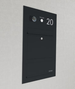Briefkasten Anthrazit B3 Compact Flex mit Zeitungsfach und Comelit Video Gegensprechanlage Seitenansicht