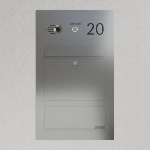 Briefkasten Edelstahl B3 Compact Flex mit Zeitungsfach und Comelit Video Gegensprechanlage