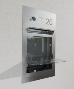 Briefkasten Edelstahl B3 Compact Flex mit Zeitungsfach und Comelit Video Gegensprechanlage Offen