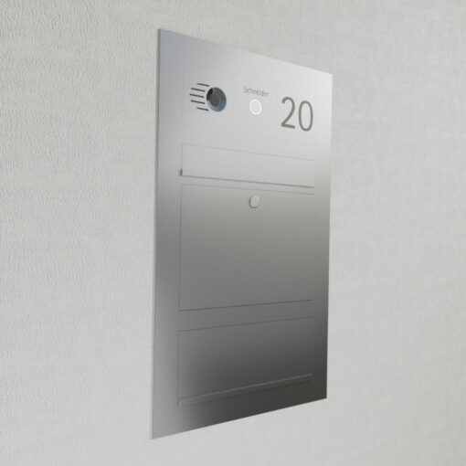 Briefkasten Edelstahl B3 Compact Flex mit Zeitungsfach und Comelit Video Gegensprechanlage Seitenansicht